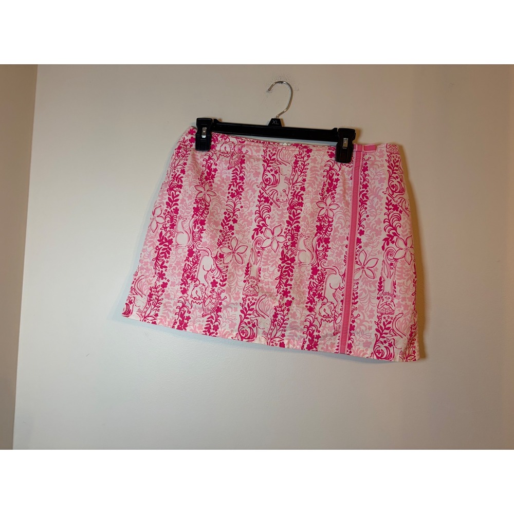 Vintage Lilly Pulitzer Skort size 12 Pink  Animal Stripe Floral Cotton Spandex